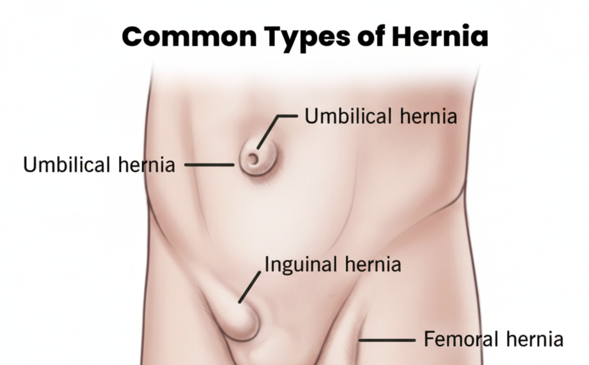 Common types of hernia illustration